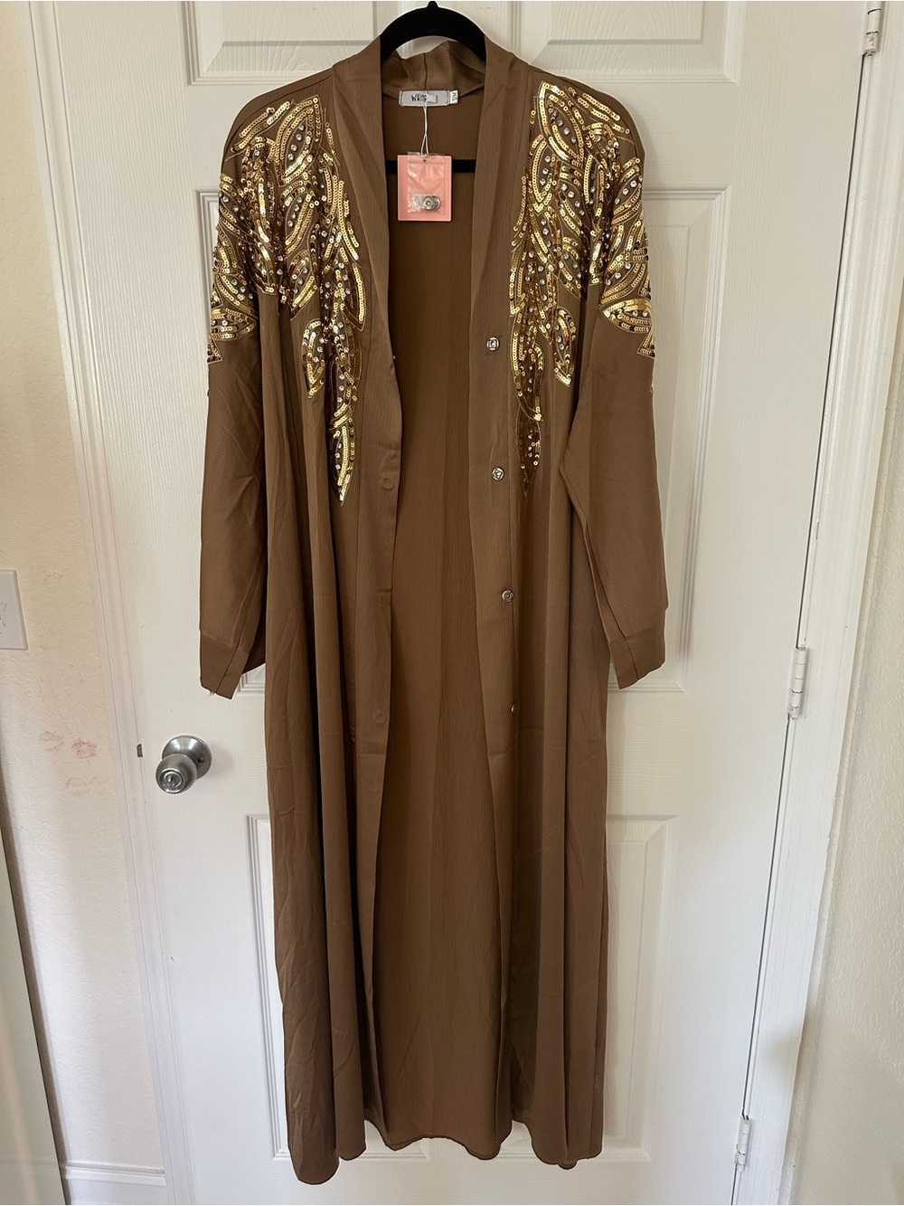 WHIT Brown Lightweight Duster with Tie Front